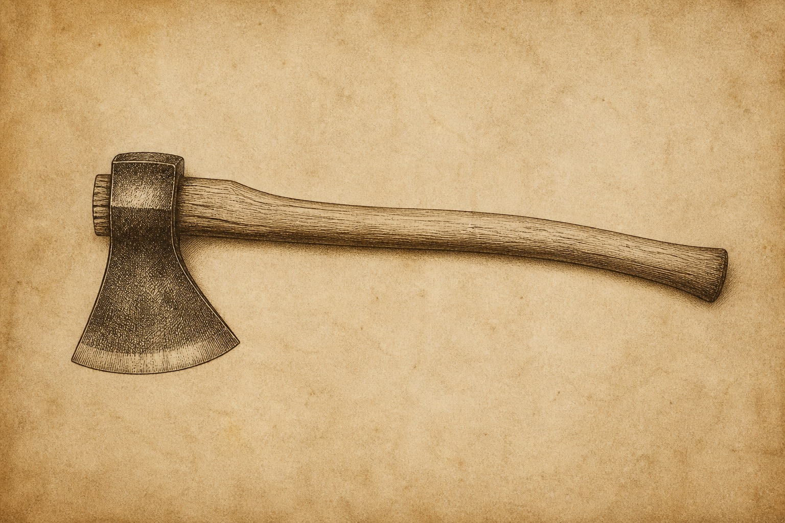 An engraved illustration of a wood-axe — a bijl — in the style of a 17th-century Dutch copperplate engraving.