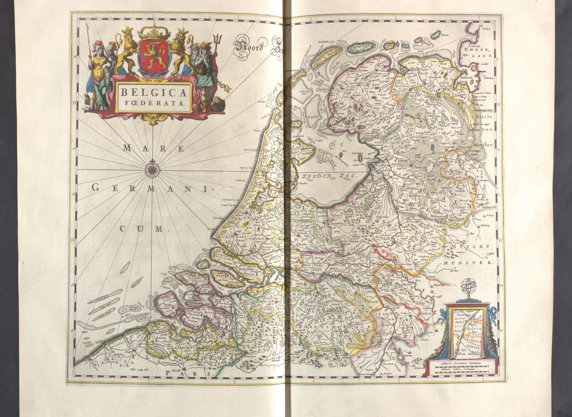 Joan Blaeu's Belgica Foederata, 1667 — a hand-coloured copperplate map of the Dutch United Provinces from the Atlas Maior.